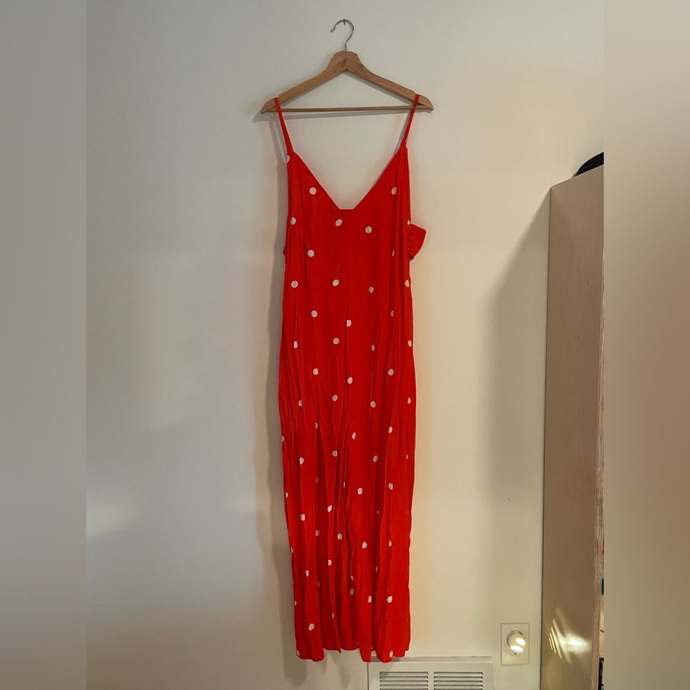 Free People Red Polka Dot Spaghetti Strap Jumpsuit